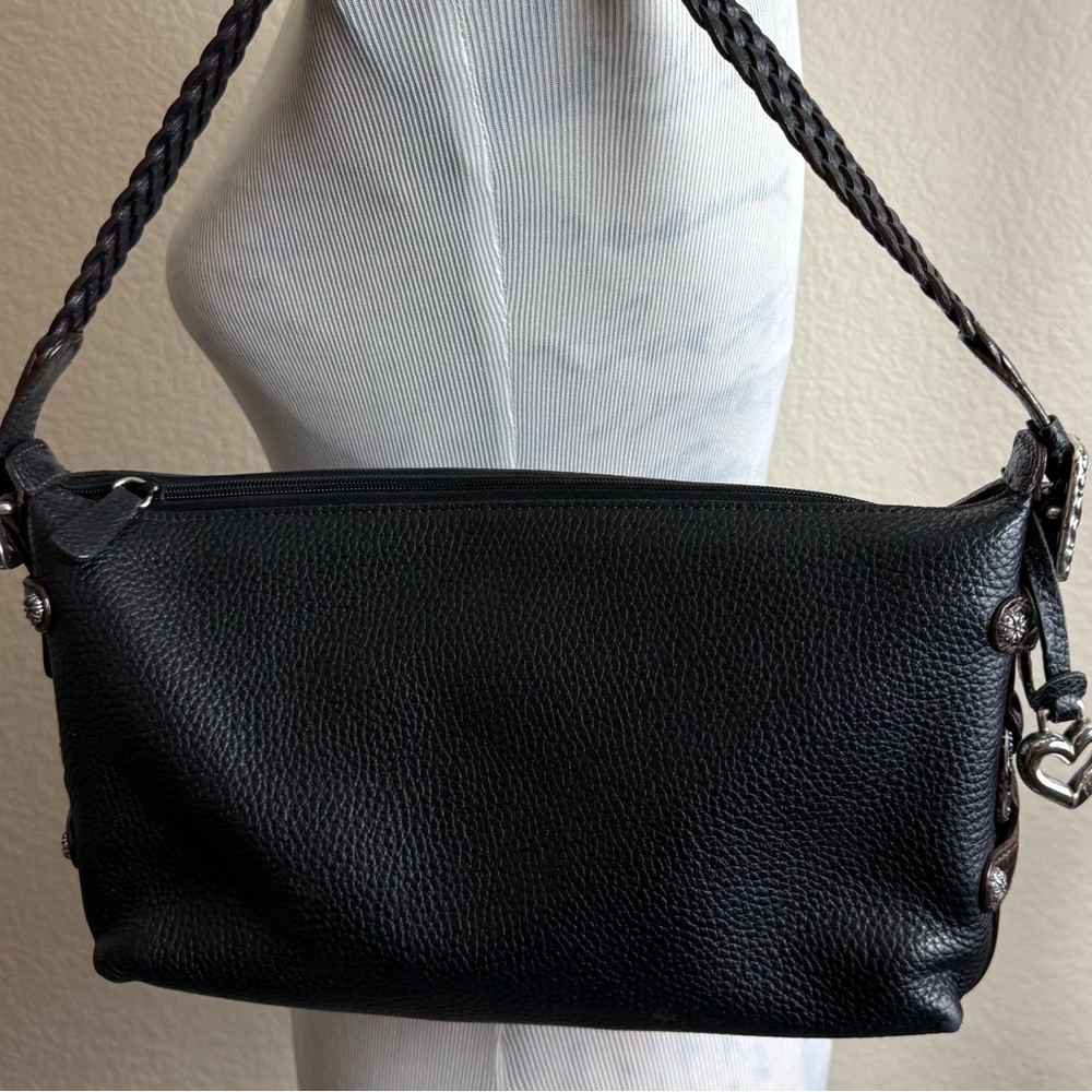 Brighton Handbag Black Brown Leather Shoulder Bag Purse Bag Charm Silver Accent - Picture 12 of 16